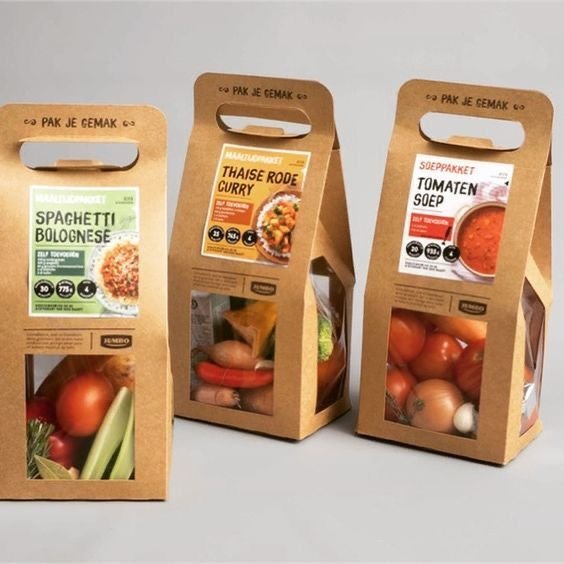 Bolsa con asa troquelada ergonómica para góndola
